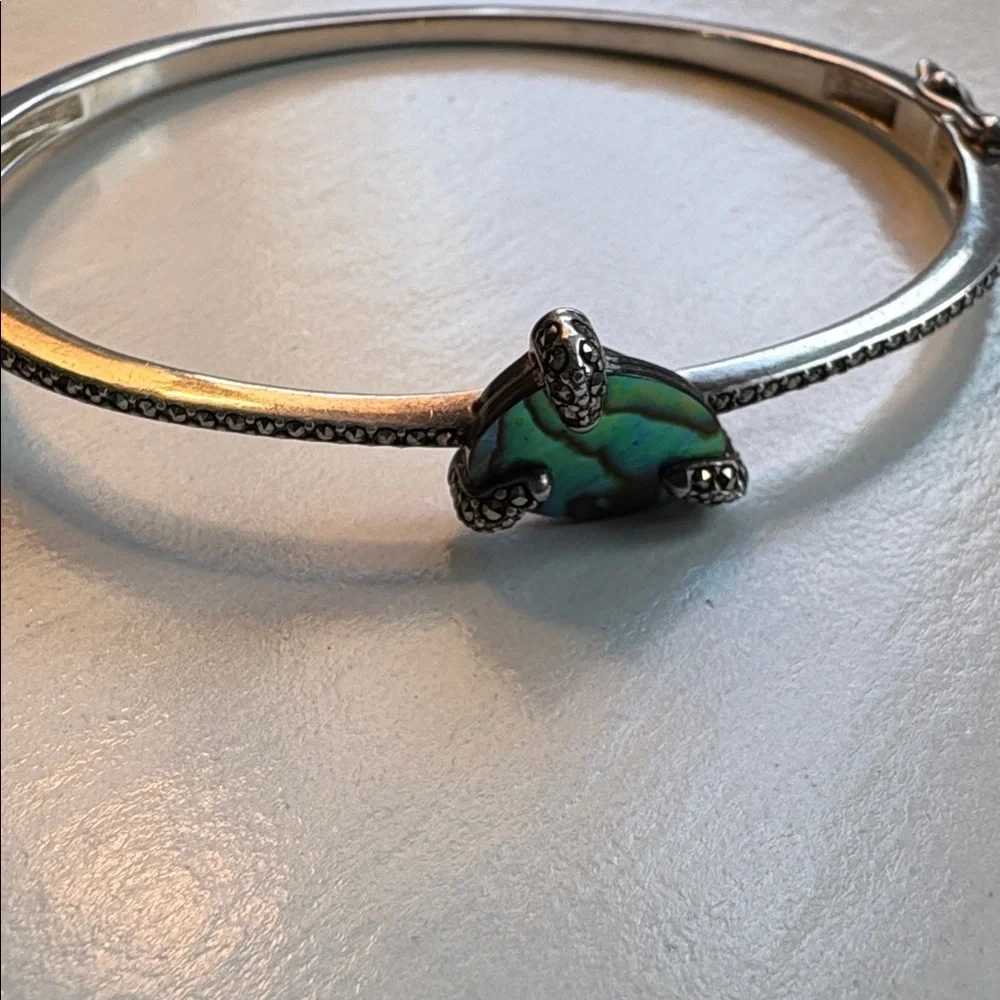 Unique Judith Jack Abalone and Marcasite Sterling Silver Bangle Bracelet